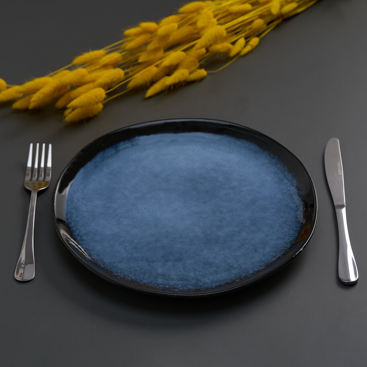 Set 4 farfurii intinse Serenity, Art of Dining by Heinner, 28 cm, ceramica, albastru/negru - imagine 5